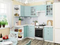 Небольшая угловая кухня в голубом и белом цвете Уральск